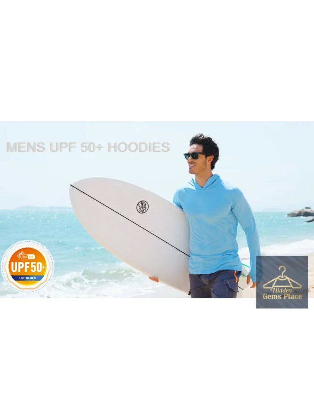 Men's UPF 50+ Sun Protection Long Sleeve Hooded Rash Guard Fishing Shirt